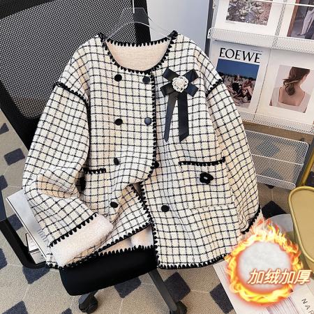 FA47300# 冬装小香风复合银狐绒重工双排扣小香风小个子外套女  服裝批發女裝批發服飾貨源