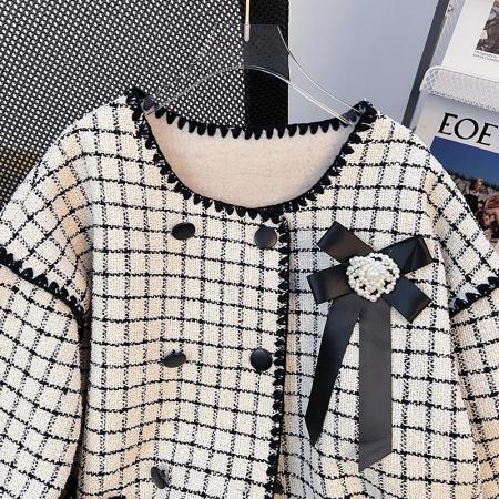 FA47300# 冬装小香风复合银狐绒重工双排扣小香风小个子外套女  服裝批發女裝批發服飾貨源