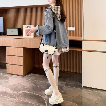 FA47309# 秋冬新款慵懒风设计感假两件连帽牛仔外套女  服裝批發女裝批發服飾貨源