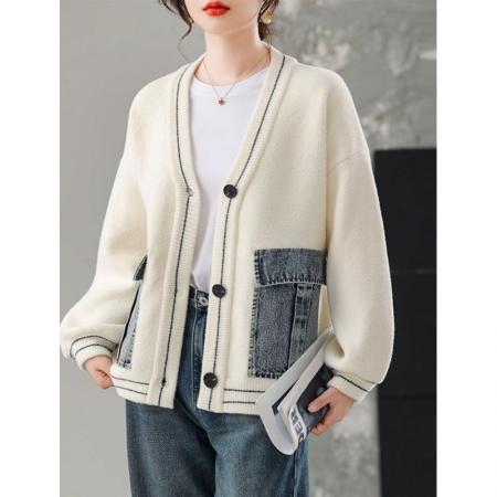 FA47310# 抖音质量牛仔拼接短款外套女秋冬新款韩系小香风上衣  服裝批發女裝批發服飾貨源