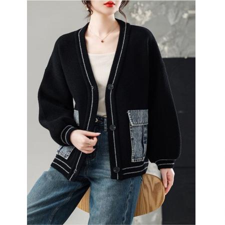 FA47310# 抖音质量牛仔拼接短款外套女秋冬新款韩系小香风上衣  服裝批發女裝批發服飾貨源