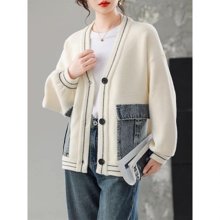 FA47310# 抖音质量牛仔拼接短款外套女秋冬新款韩系小香风上衣  服裝批發女裝批發服飾貨源