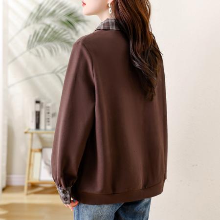 FA47313# 大码女装气质翻领假两件卫衣秋装新时尚拼接宽松显瘦长袖上衣  服裝批發女裝批發服飾貨源