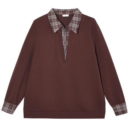 FA47313# 大码女装气质翻领假两件卫衣秋装新时尚拼接宽松显瘦长袖上衣  服裝批發女裝批發服飾貨源