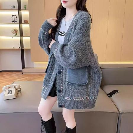 FA47314# 抖音质量撞色秋冬新款大码女装韩版宽松慵懒风拼接  服裝批發女裝批發服飾貨源