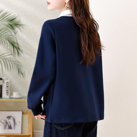 FA47317# 时尚刺绣假两件卫衣女秋季新款宽松上衣欧洲站大码气质  服裝批發女裝批發服飾貨源