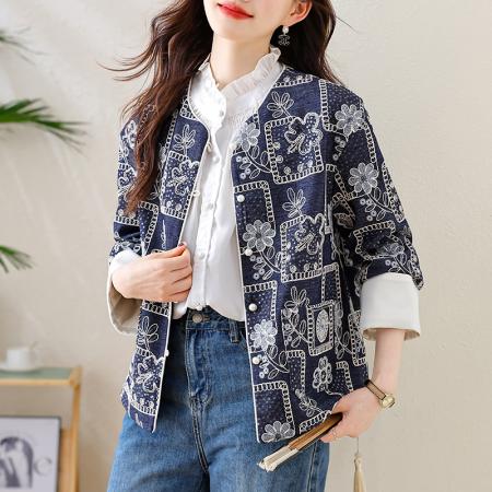 FA47318# 刺绣亮片牛仔大码外套女新款蝙蝠袖气质百搭宽松洋气上衣  服裝批發女裝批發服飾貨源