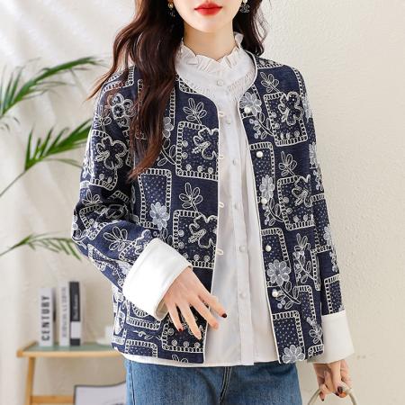 FA47318# 刺绣亮片牛仔大码外套女新款蝙蝠袖气质百搭宽松洋气上衣  服裝批發女裝批發服飾貨源