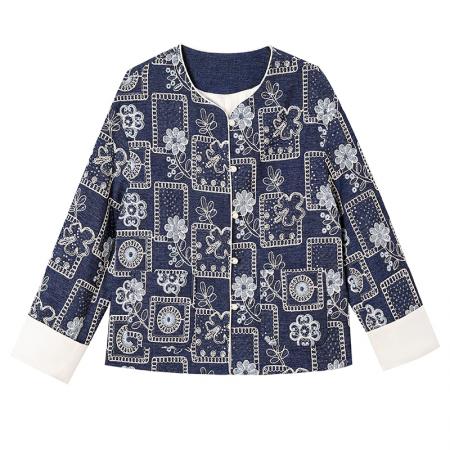 FA47318# 刺绣亮片牛仔大码外套女新款蝙蝠袖气质百搭宽松洋气上衣  服裝批發女裝批發服飾貨源