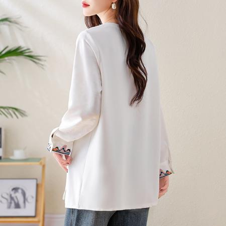 FA47320# 国风刺绣提花拼接T恤女秋季时尚大码女装新款宽松上衣  服裝批發女裝批發服飾貨源