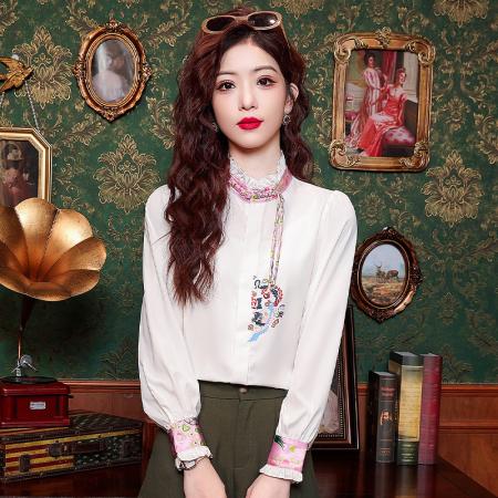 FA47322# 新款印花衬衣女OL上衣  服裝批發女裝批發服飾貨源