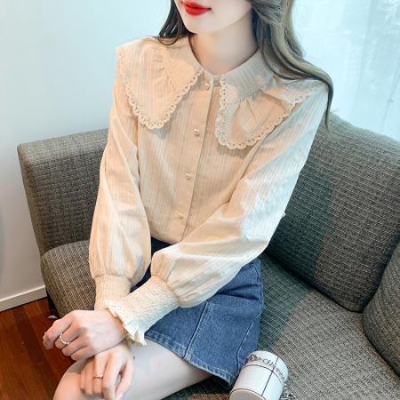 FA47324# 新款甜美衬衫春秋长袖灯笼袖单排扣H型  服裝批發女裝批發服飾貨源