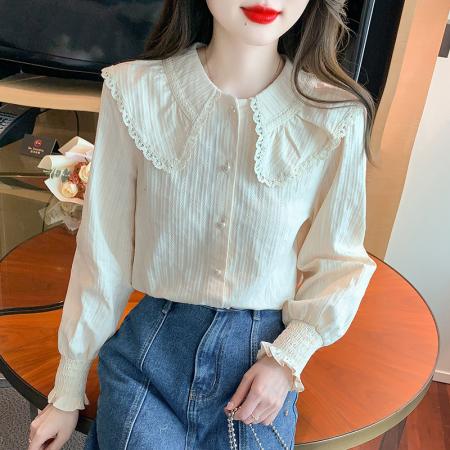 FA47324# 新款甜美衬衫春秋长袖灯笼袖单排扣H型  服裝批發女裝批發服飾貨源