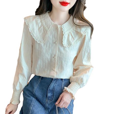 FA47324# 新款甜美衬衫春秋长袖灯笼袖单排扣H型  服裝批發女裝批發服飾貨源