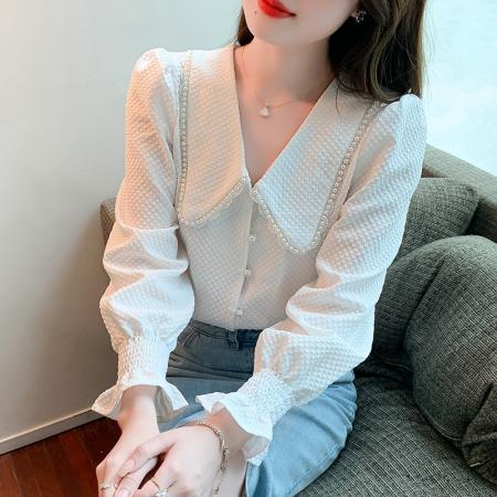 FA47327# 秋款高级长袖上衣女春秋装新款洋气百搭女士衬衣  服裝批發女裝批發服飾貨源