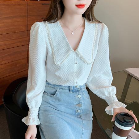 FA47327# 秋款高级长袖上衣女春秋装新款洋气百搭女士衬衣  服裝批發女裝批發服飾貨源