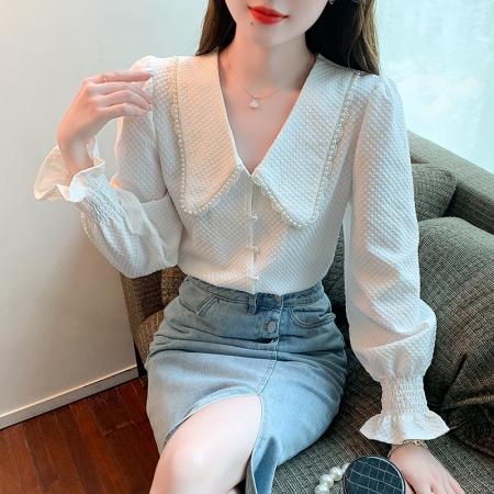FA47327# 秋款高级长袖上衣女春秋装新款洋气百搭女士衬衣  服裝批發女裝批發服飾貨源