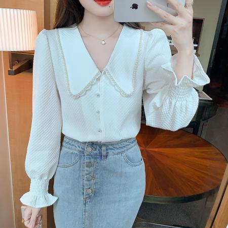 FA47327# 秋款高级长袖上衣女春秋装新款洋气百搭女士衬衣  服裝批發女裝批發服飾貨源