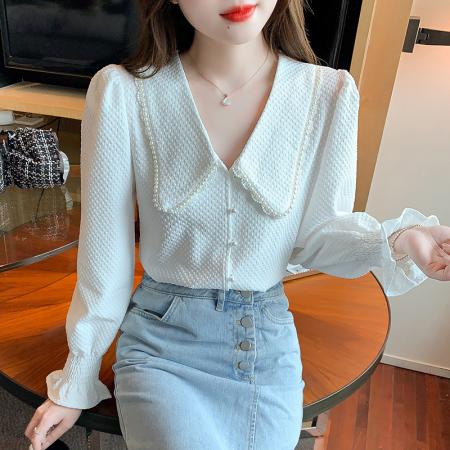 FA47327# 秋款高级长袖上衣女春秋装新款洋气百搭女士衬衣  服裝批發女裝批發服飾貨源