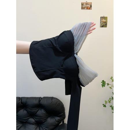 FA47329# 设计感小众独特漂亮内搭修身上衣高级感巨好看深灰色网纱t恤女秋  服裝批發女裝批發服飾貨源