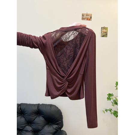 FA47330# 早秋新款爆款巨好看小众不撞款绝美韩系漂亮气质咖色露背上衣  服裝批發女裝批發服飾貨源