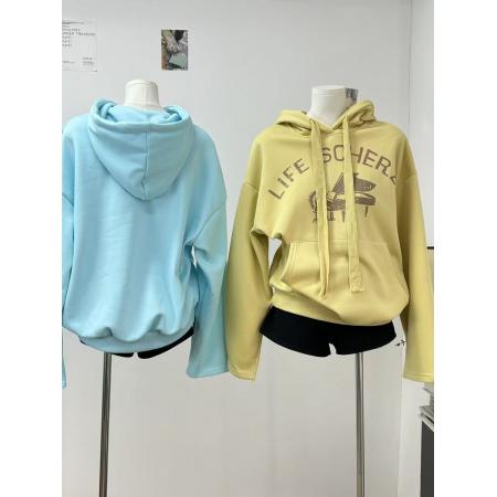 FA47334# 华棉复合连帽磨毛卫衣外套女冬季美式复古宽松慵懒风印花长袖上衣  服裝批發女裝批發服飾貨源