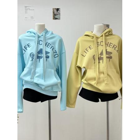 FA47334# 华棉复合连帽磨毛卫衣外套女冬季美式复古宽松慵懒风印花长袖上衣  服裝批發女裝批發服飾貨源