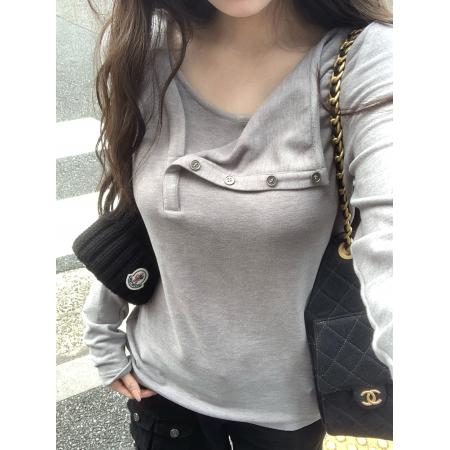 FA47335# 德绒假两件双面绒打底衫百搭软糯宽松针织内搭上衣  服裝批發女裝批發服飾貨源