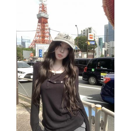 FA47335# 德绒假两件双面绒打底衫百搭软糯宽松针织内搭上衣  服裝批發女裝批發服飾貨源