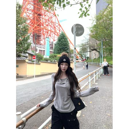 FA47335# 德绒假两件双面绒打底衫百搭软糯宽松针织内搭上衣  服裝批發女裝批發服飾貨源