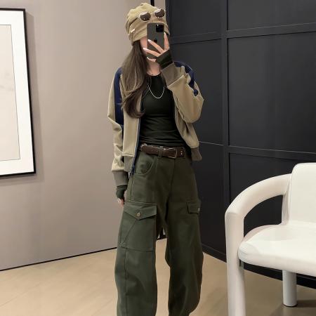 FA47339# 巨好看的独特漂亮的初冬外套新款今年流行爆款拼色短款上衣女  服裝批發女裝批發服飾貨源