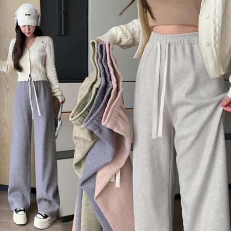 FA47343# 加绒加厚兔毛绒阔腿裤女秋冬新款高腰休闲通勤慵懒风长裤  服裝批發女裝批發服飾貨源