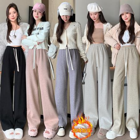 FA47343# 加绒加厚兔毛绒阔腿裤女秋冬新款高腰休闲通勤慵懒风长裤  服裝批發女裝批發服飾貨源