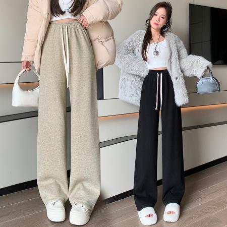 FA47343# 加绒加厚兔毛绒阔腿裤女秋冬新款高腰休闲通勤慵懒风长裤  服裝批發女裝批發服飾貨源