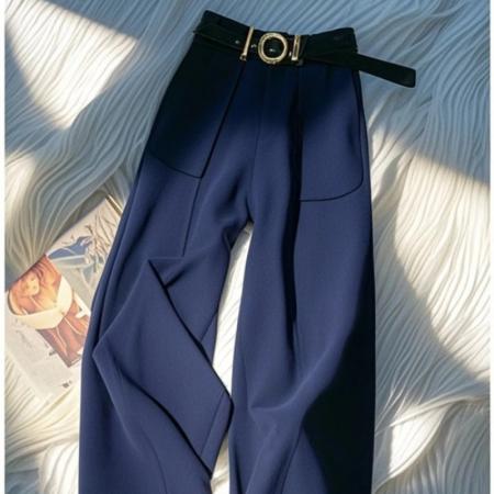 FA47347# 新款爆款小个子高级感超好看宽松慵懒风藏青色蕾丝拼接阔腿裤  服裝批發女裝批發服飾貨源