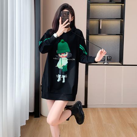 FA47350# 设计感洋气减龄显瘦加绒时尚休闲连帽中长款卫衣大码百搭韩版外套  服裝批發女裝批發服飾貨源