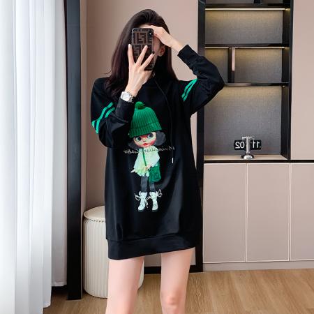 FA47350# 设计感洋气减龄显瘦加绒时尚休闲连帽中长款卫衣大码百搭韩版外套  服裝批發女裝批發服飾貨源