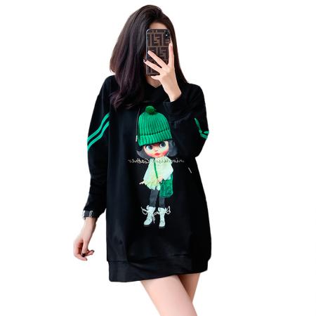 FA47350# 设计感洋气减龄显瘦加绒时尚休闲连帽中长款卫衣大码百搭韩版外套  服裝批發女裝批發服飾貨源