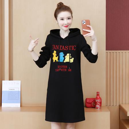 FA47351# 洋气减龄大码显瘦刺绣连帽卫衣裙秋冬胖MM中长款连衣裙百搭  服裝批發女裝批發服飾貨源