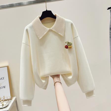 FA47353# 秋冬加绒加厚勾花毛织娃娃领手工艺小南瓜甜美时尚卫衣女  服裝批發女裝批發服飾貨源