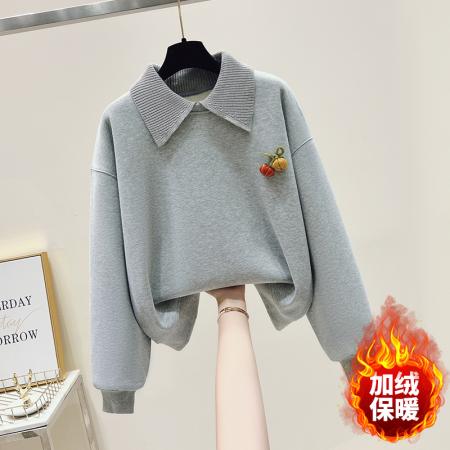 FA47353# 秋冬加绒加厚勾花毛织娃娃领手工艺小南瓜甜美时尚卫衣女  服裝批發女裝批發服飾貨源