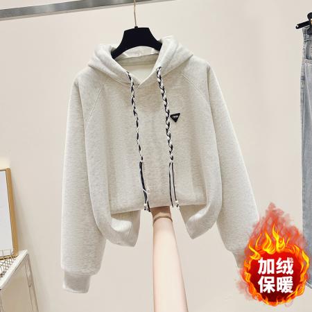 FA47354# 秋冬加绒加厚韩系新款麻花绳连帽珠绣学院轻奢时尚卫衣女  服裝批發女裝批發服飾貨源