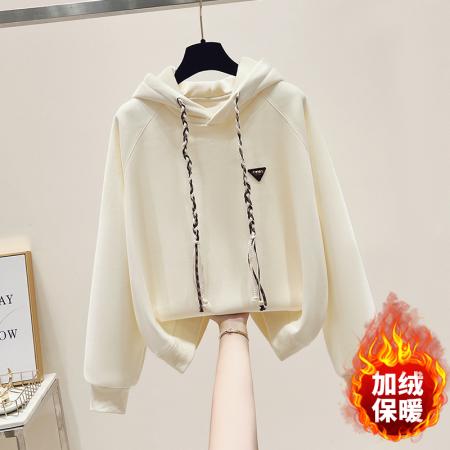 FA47354# 秋冬加绒加厚韩系新款麻花绳连帽珠绣学院轻奢时尚卫衣女  服裝批發女裝批發服飾貨源