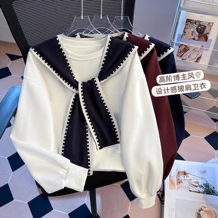 FA47356# 秋冬新款轻奢针织条纹批肩简约圆领小个子短款卫衣女  服裝批發女裝批發服飾貨源