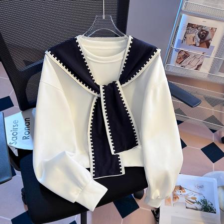 FA47356# 秋冬新款轻奢针织条纹批肩简约圆领小个子短款卫衣女  服裝批發女裝批發服飾貨源