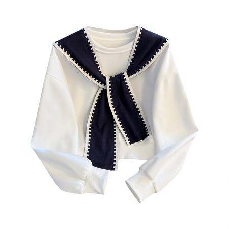 FA47356# 秋冬新款轻奢针织条纹批肩简约圆领小个子短款卫衣女  服裝批發女裝批發服飾貨源