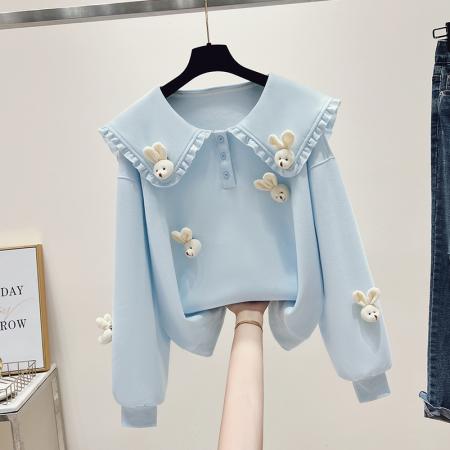 FA47359# 秋季韩系学院风花边海军领毛绒公仔小个子短款卫衣女  服裝批發女裝批發服飾貨源