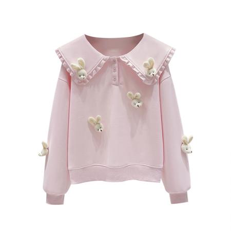 FA47359# 秋季韩系学院风花边海军领毛绒公仔小个子短款卫衣女  服裝批發女裝批發服飾貨源