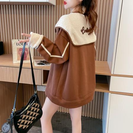 FA47362# 首发米呢绒后包领重工刺绣海军娃娃领薄款毛毛球卫衣女  服裝批發女裝批發服飾貨源