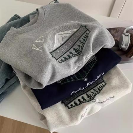 FA47363# 重工刺绣圆领套头卫衣女宽松休闲减龄韩版春季显瘦百搭学生上衣潮  服裝批發女裝批發服飾貨源